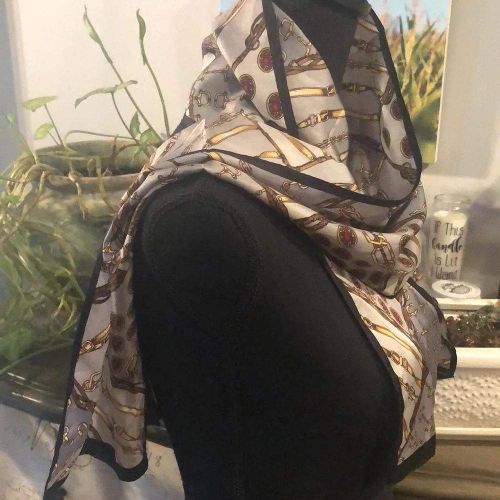 ADRIENNE LANDAU SILK CHAIN PRINT SCARF MULTICOLORED